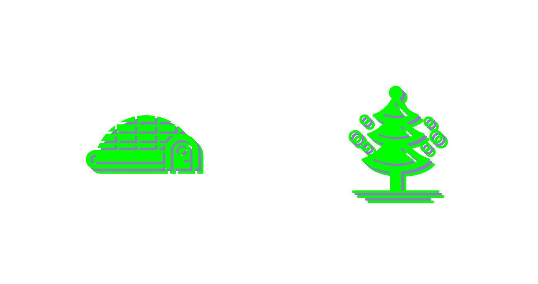 iglú y pino árbol icono vector