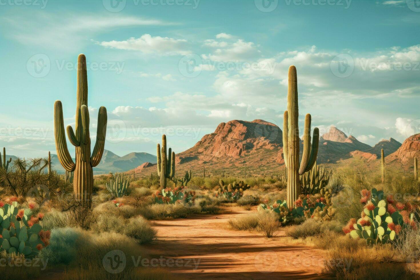 Awe-inspiring Desert landscape near mountains. Generate Ai photo