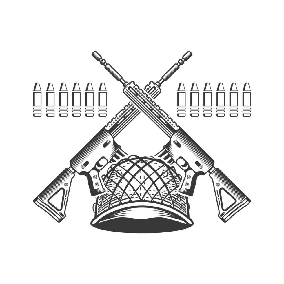 Military rifle with helmet vector design
