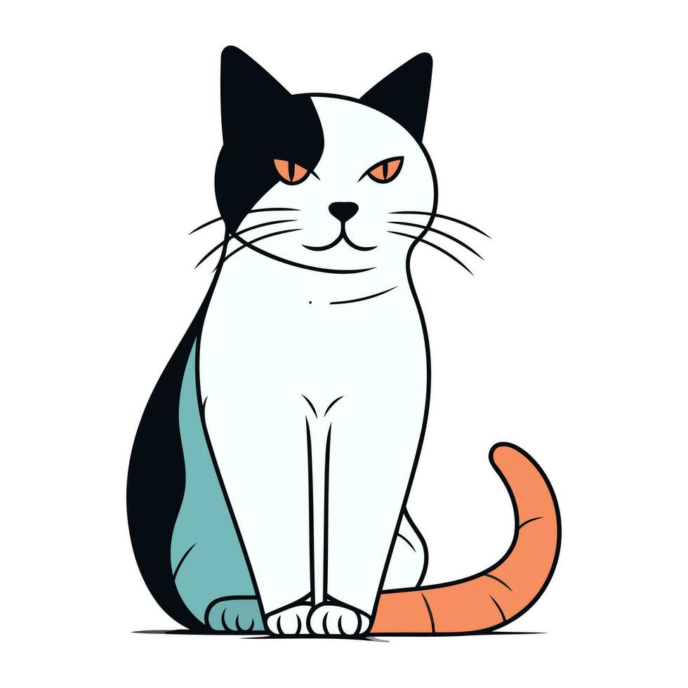 Vector illustration of a cute cat sitting on a white background. Cartoon style.