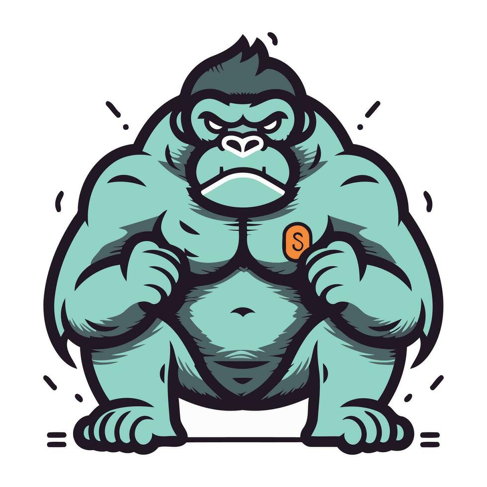 Gorilla mascot. Vector illustration of a gorilla with a coin.