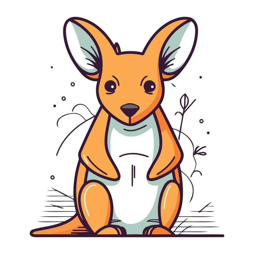 Cute kangaroo sitting on the ground. Vector illustration.