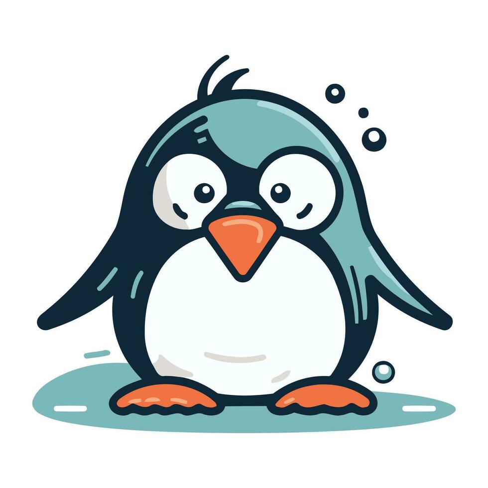 Cute cartoon penguin. Vector illustration isolated on white background.