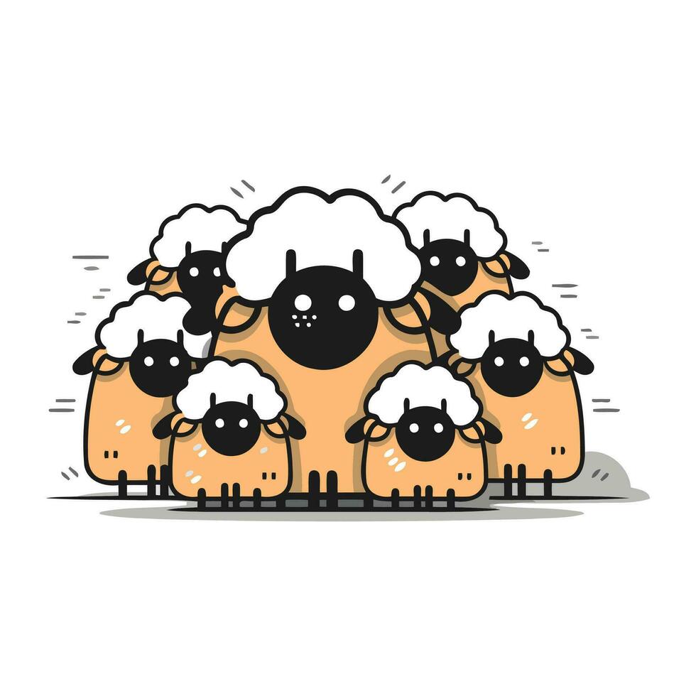 Funny sheeps. Cute cartoon sheep. Vector illustration.