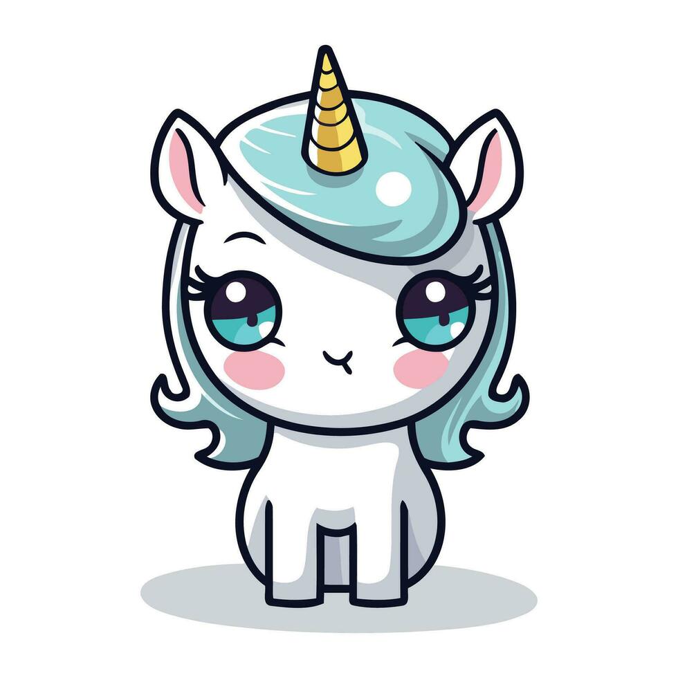 unicornio linda dibujos animados personaje aislado en blanco antecedentes. vector ilustración.