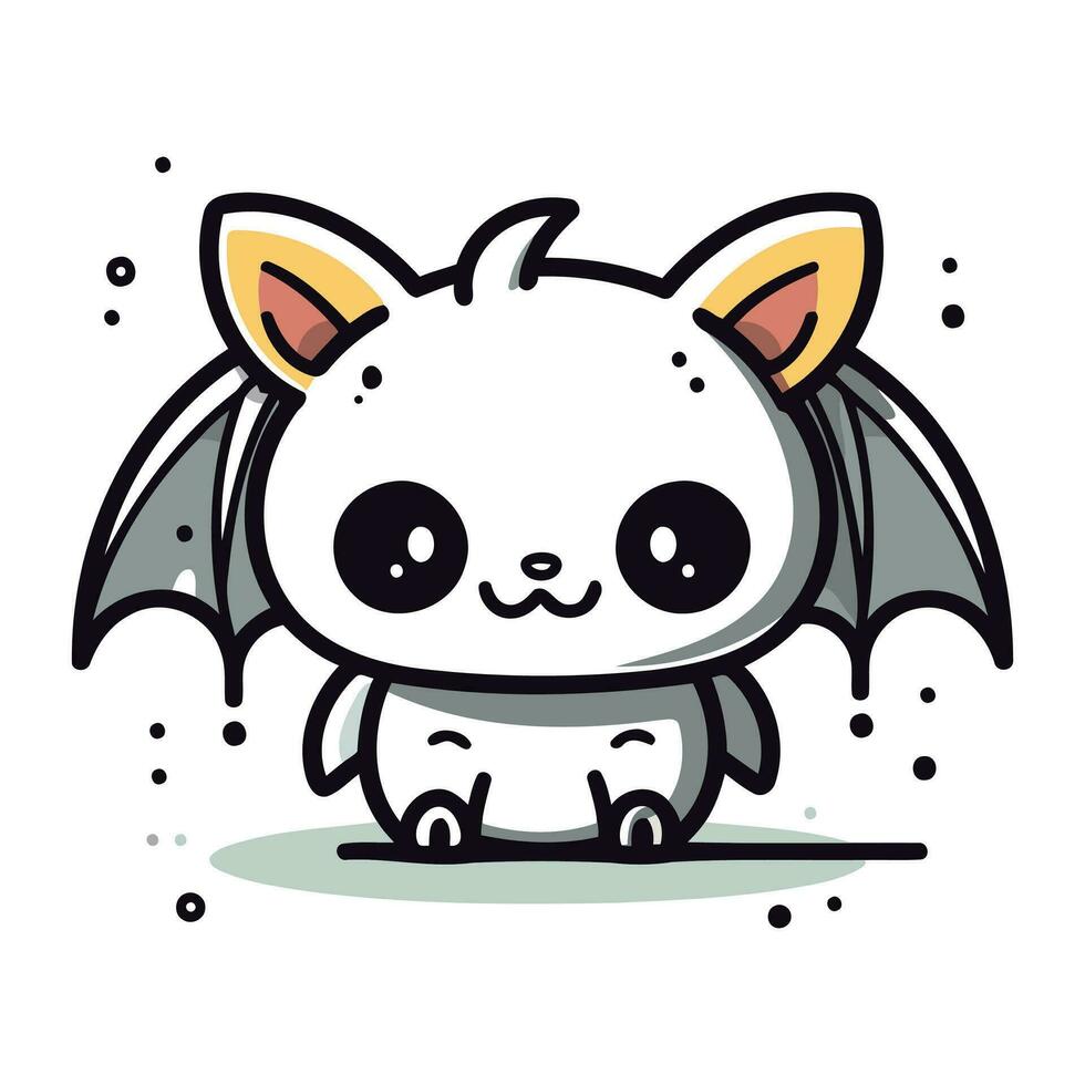 Cute cartoon kawaii little bat. Vector illustration isolated on white background.