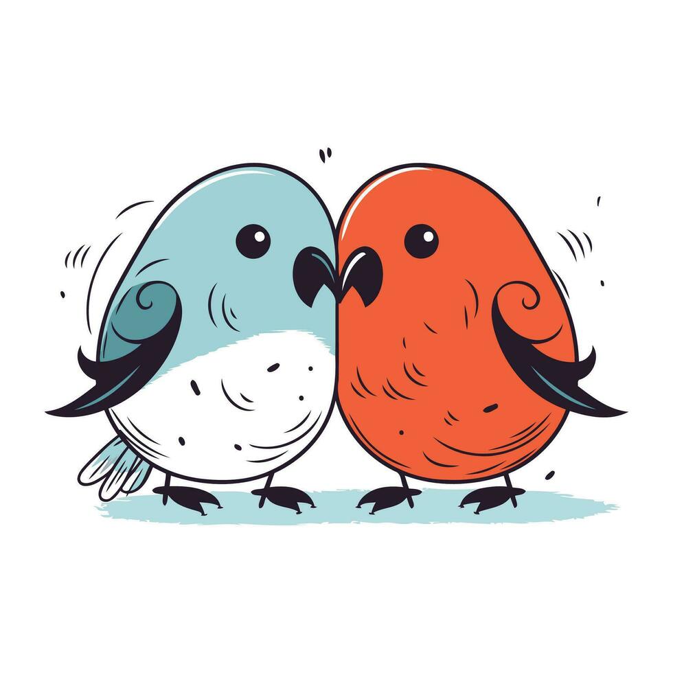 Vector illustration of two cute cartoon bullfinches. Hand drawn characters.
