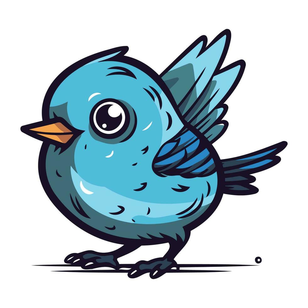 Vector illustration of a cute blue bird isolated on white background. Cartoon style.