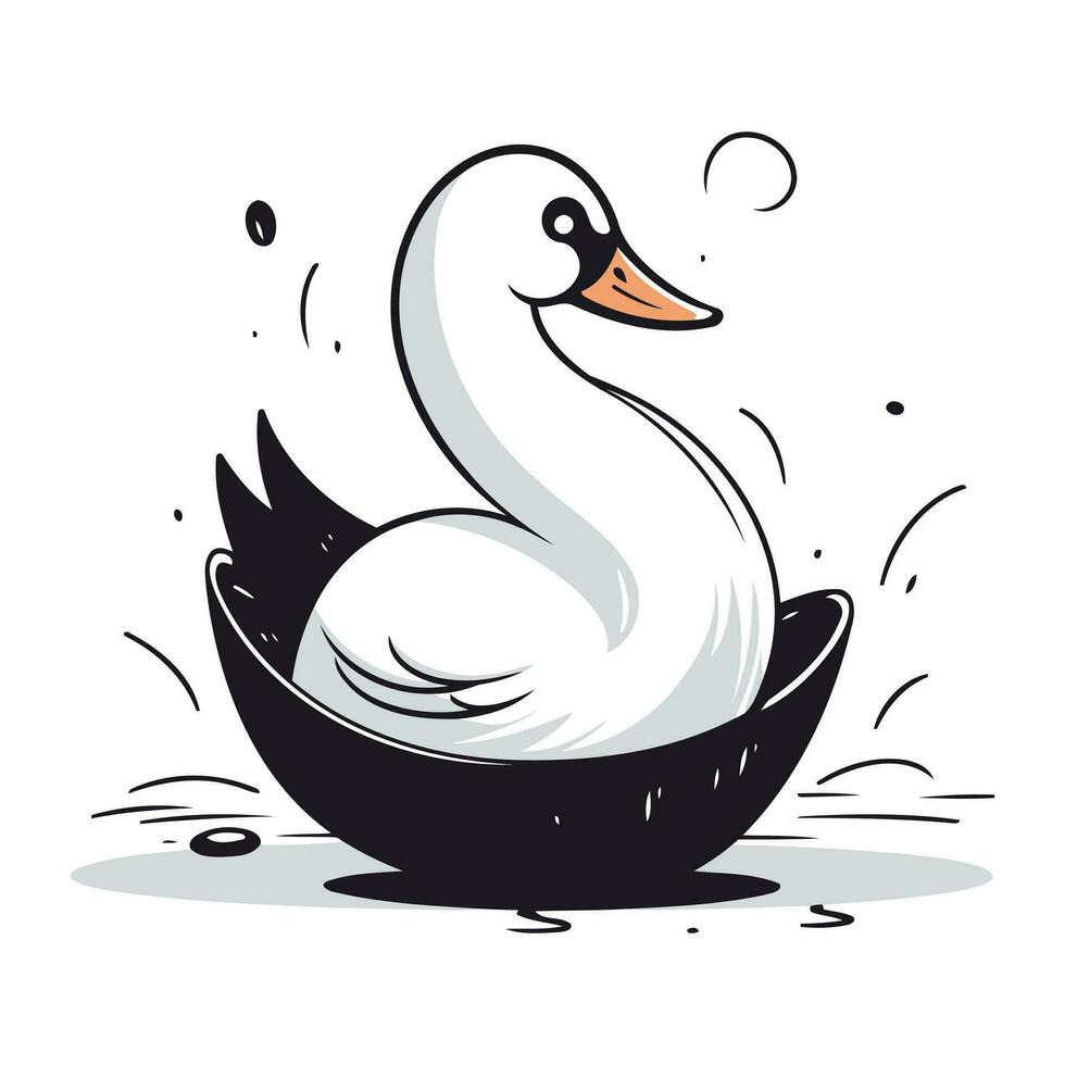 Swan in a bowl. sketch for your design. Vector illustration