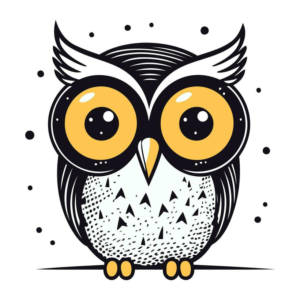 Vector illustration of a cute owl on a white background. Hand drawn style.