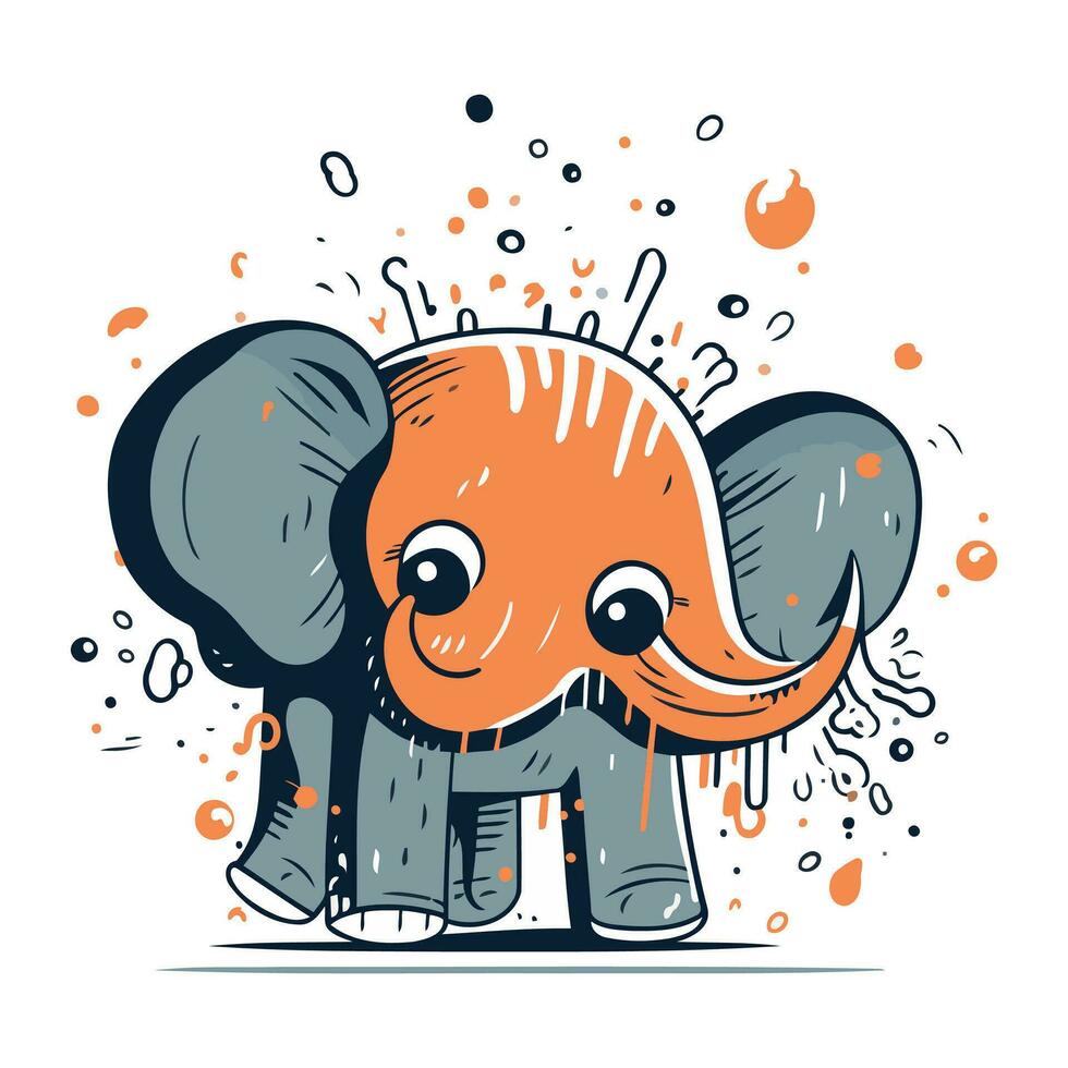 Cute cartoon elephant. Vector illustration in doodle style.