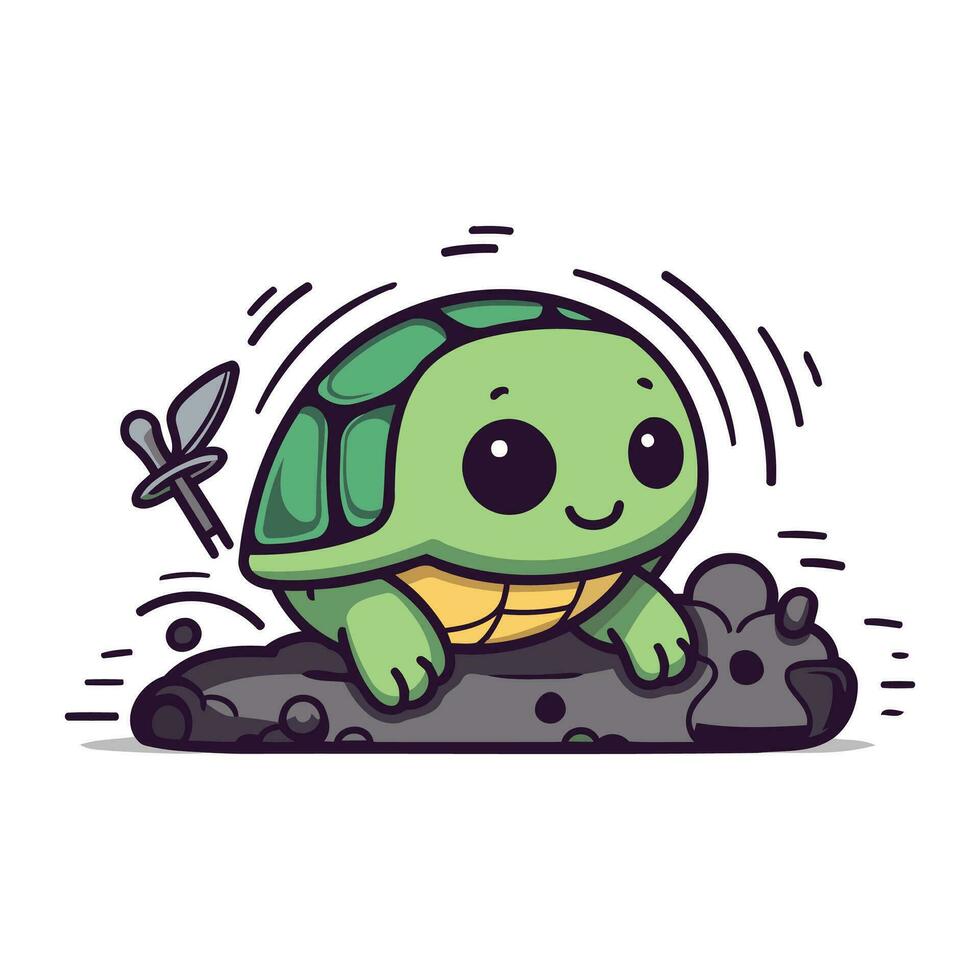 Cute Turtle Cartoon Vector Illustration. Cute Turtle Character.