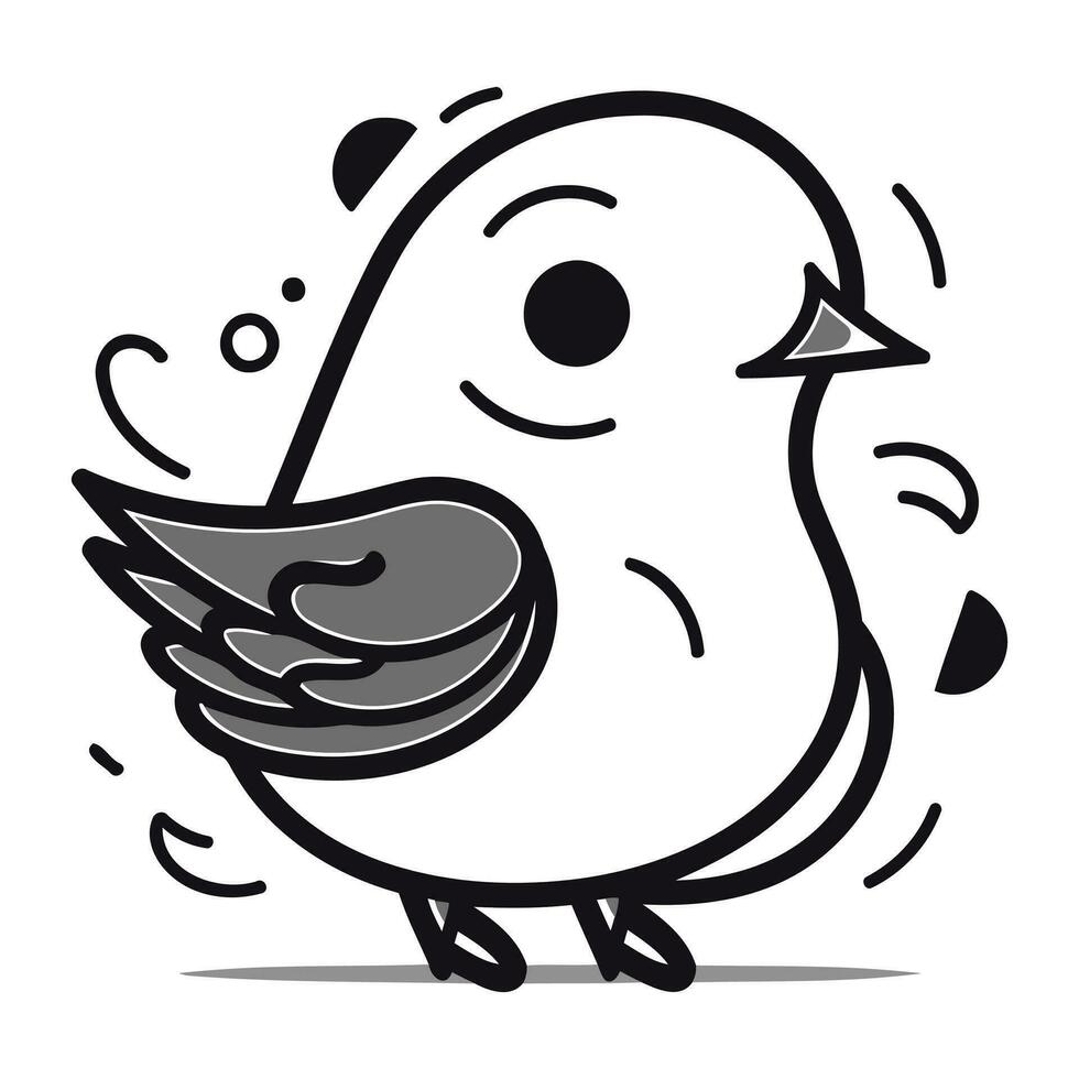 Vector illustration of cute little bird on white background. Line art.