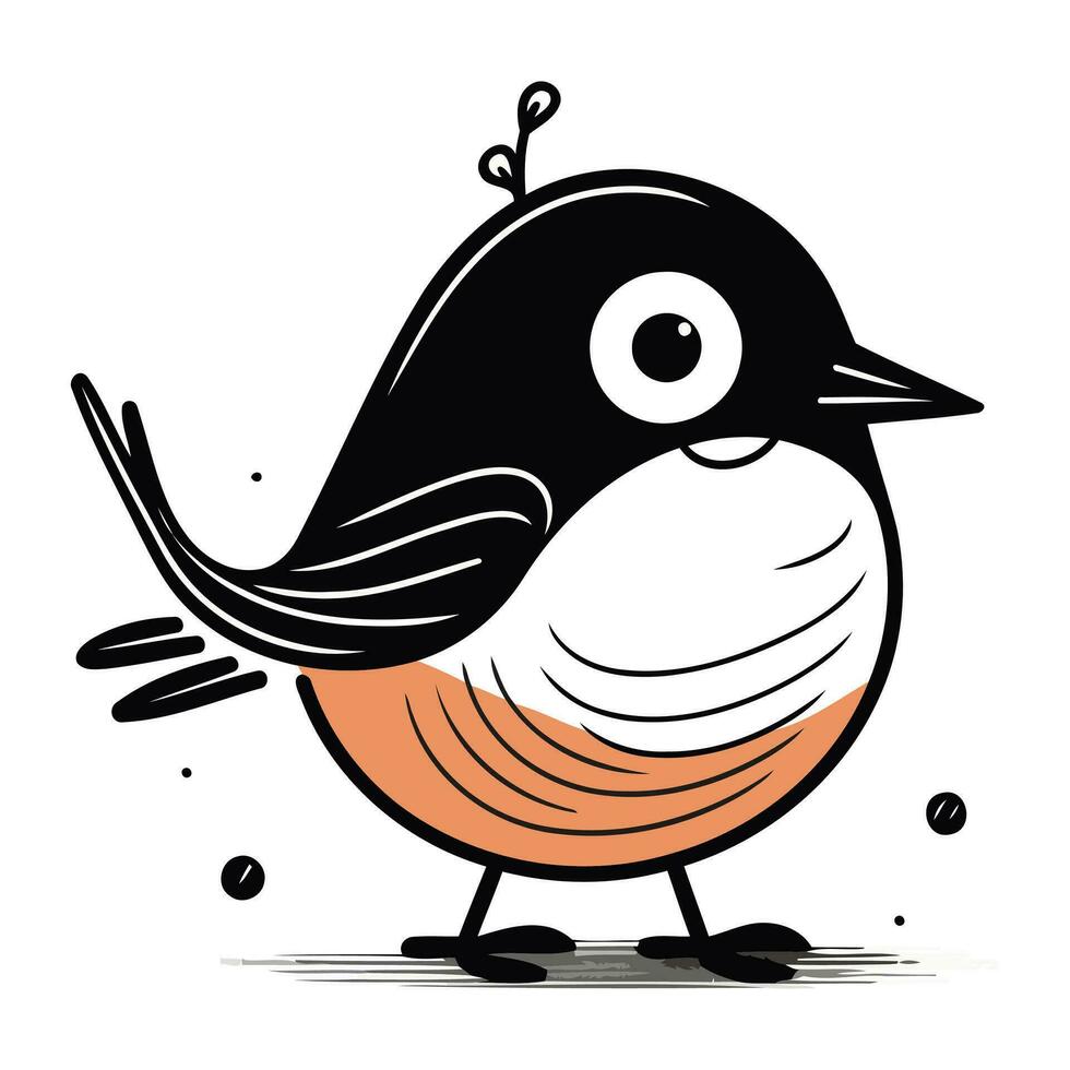 Funny cartoon bird with big eyes and mustache. Vector illustration.