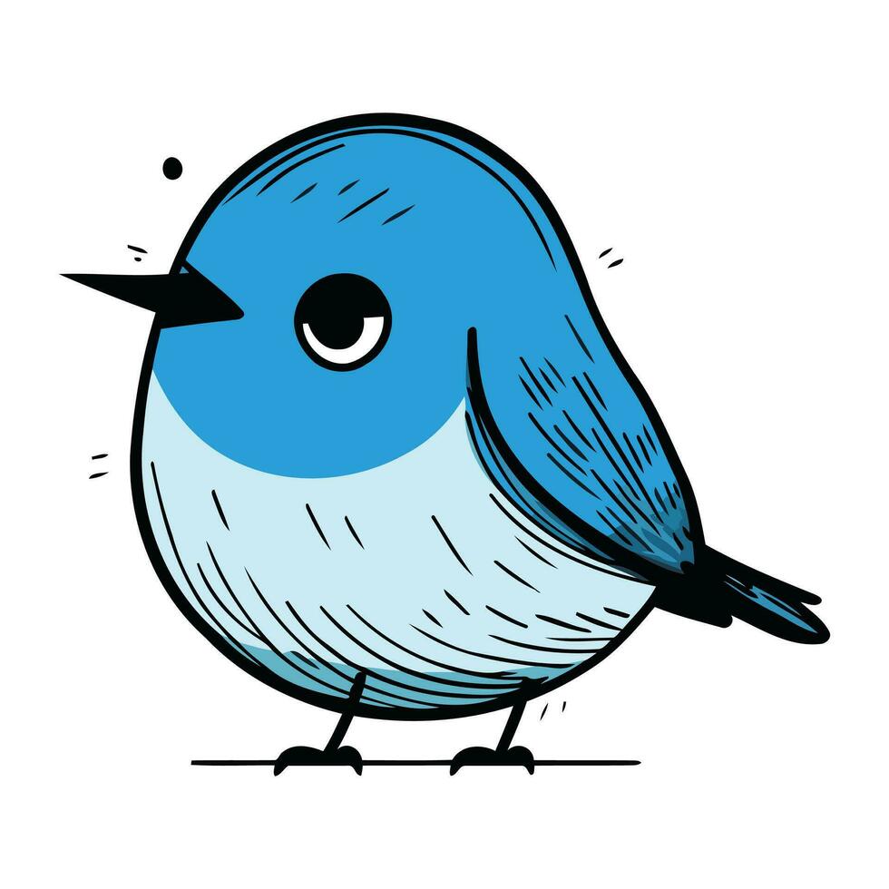 Cute blue bird. Hand drawn vector illustration isolated on white background.