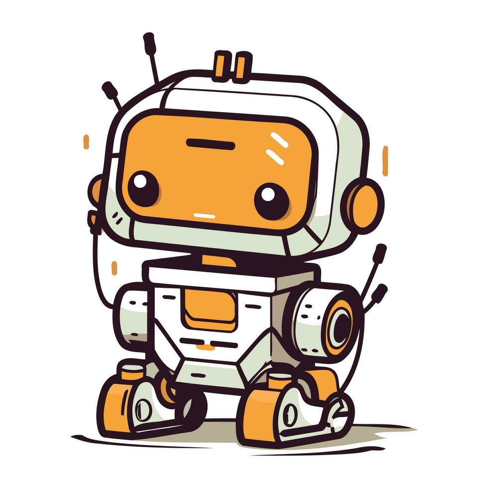 Cute cartoon robot. Vector illustration. Isolated on white background.