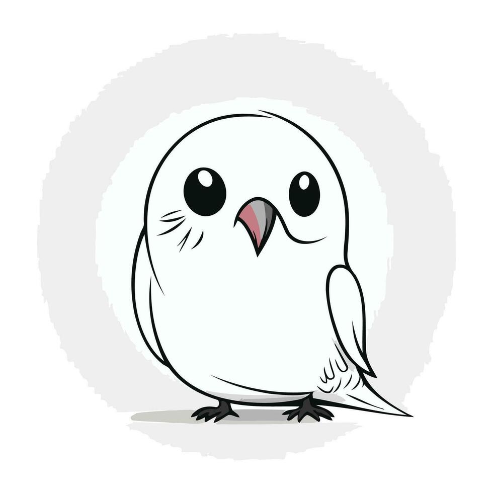 Cute cartoon white bird on a white background. Vector illustration.