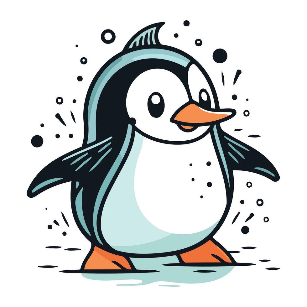 Cute cartoon penguin. Vector illustration isolated on white background.