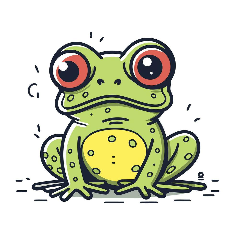 Frog vector illustration. Cute cartoon frog with big eyes.