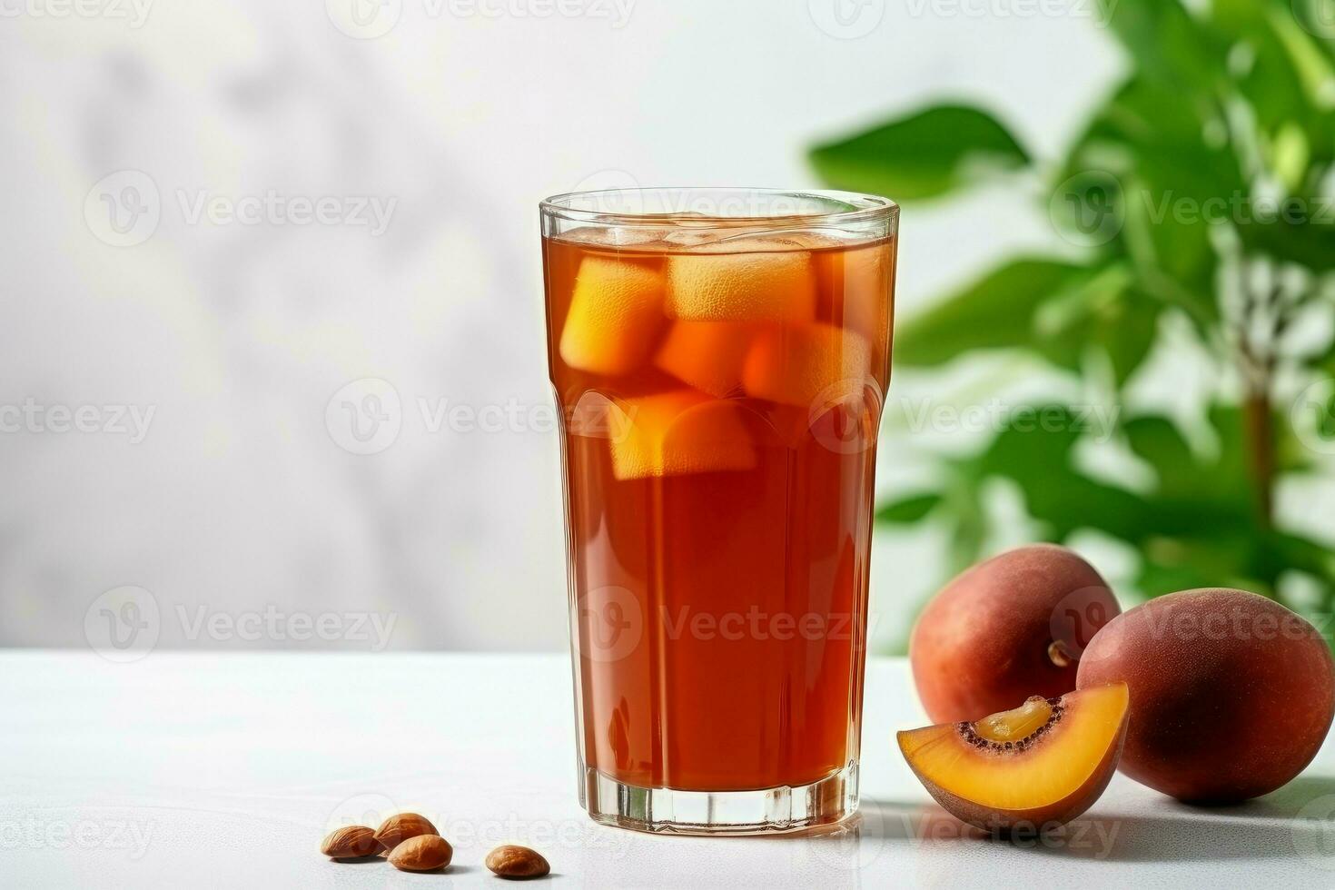 Glass of refreshing tamarind drink and fresh fruits glass. Generate Ai photo