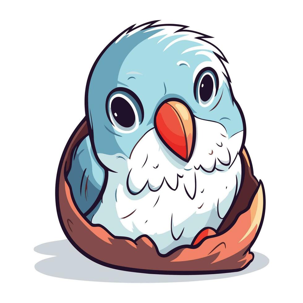 Cute cartoon penguin peeking out of an egg. Vector illustration.