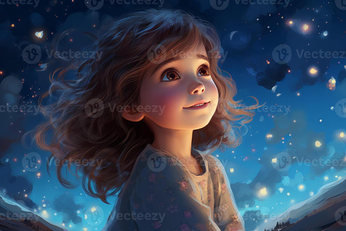 Imaginative Astronomer child starry sky night. Generate Ai photo