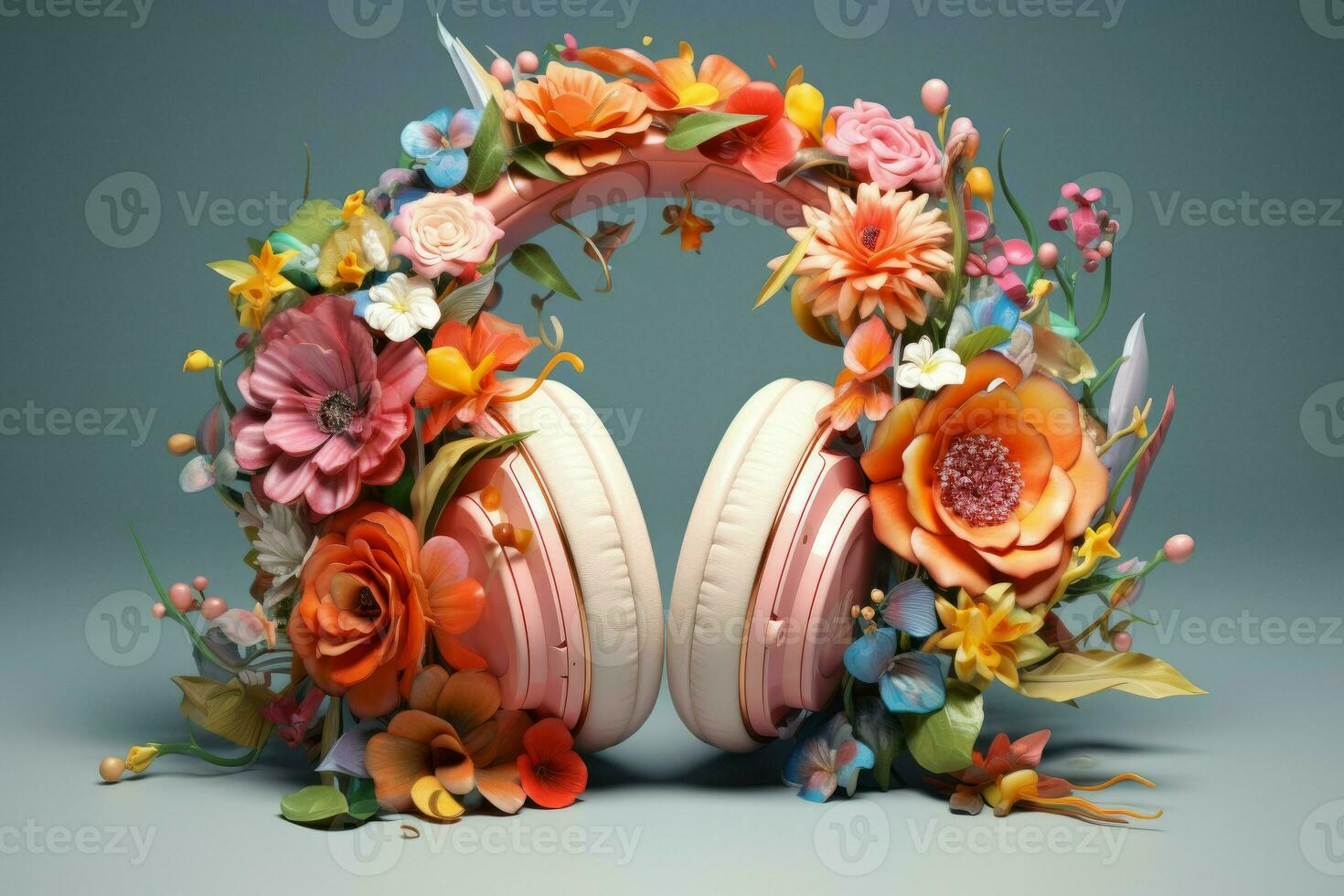 Floral Flower music headphones. Generate Ai photo