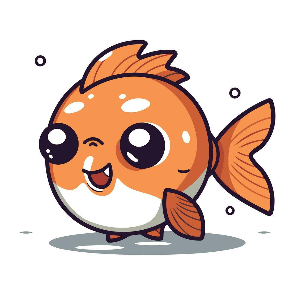 Cute cartoon fish character. Vector illustration isolated on white background.