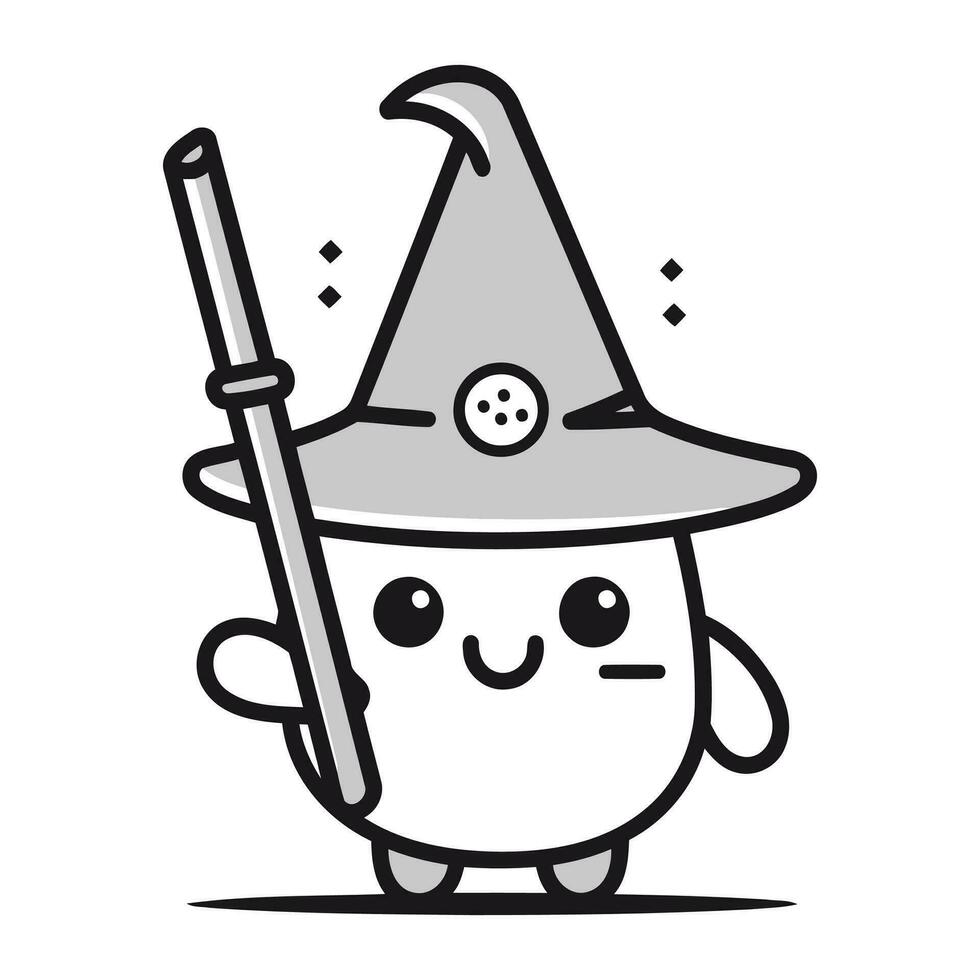 Cute witch character with a magic wand. Halloween vector illustration.