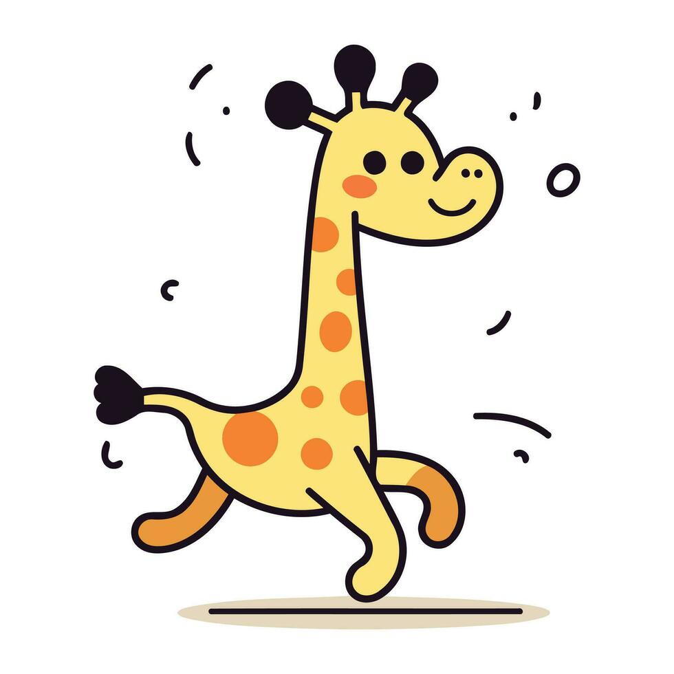 Cute cartoon giraffe running. Vector illustration on white background.