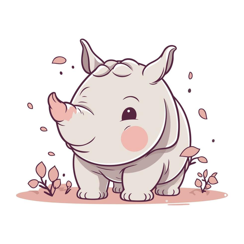 Cute cartoon rhinoceros. Vector illustration on white background.