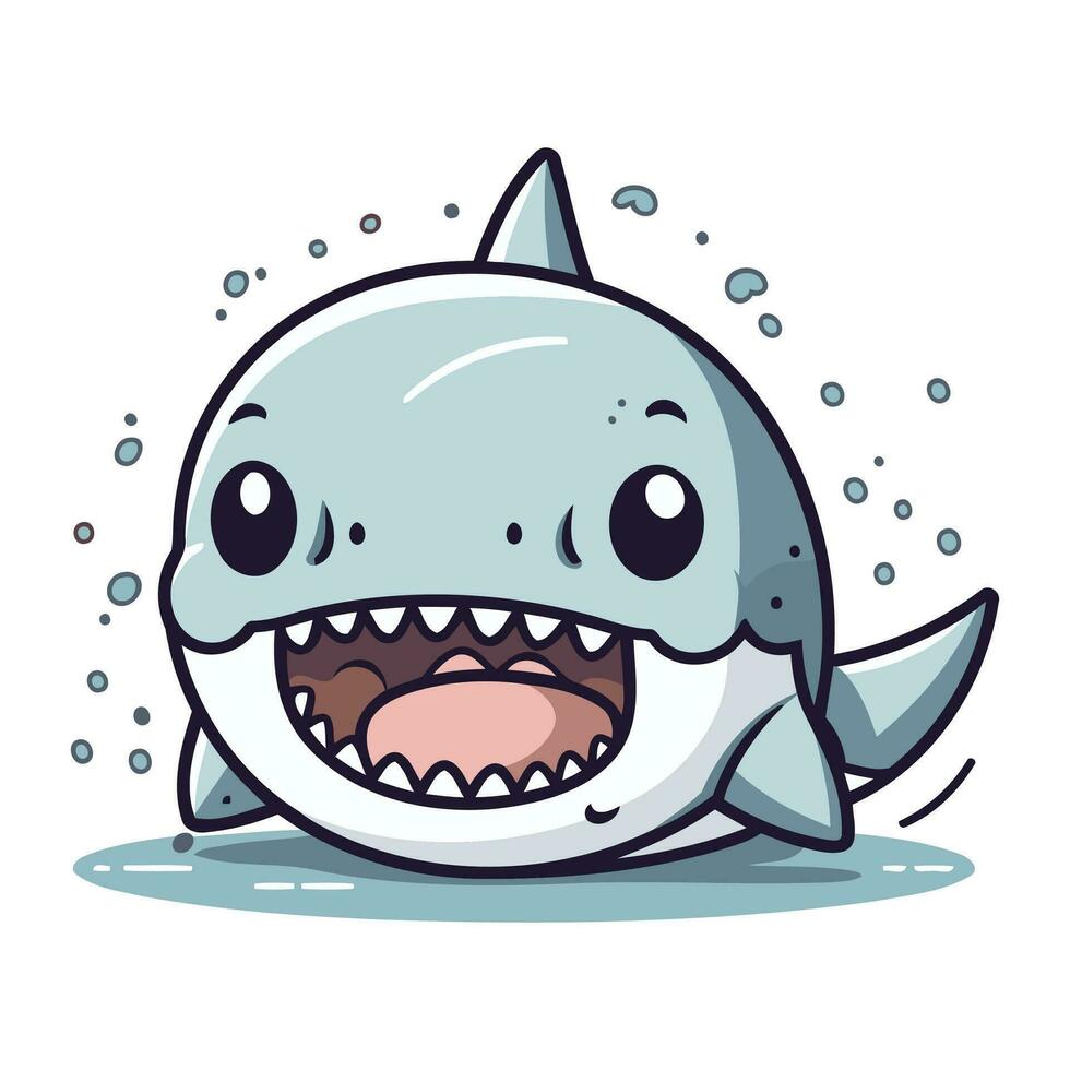 Cute cartoon shark. Vector illustration isolated on a white background.