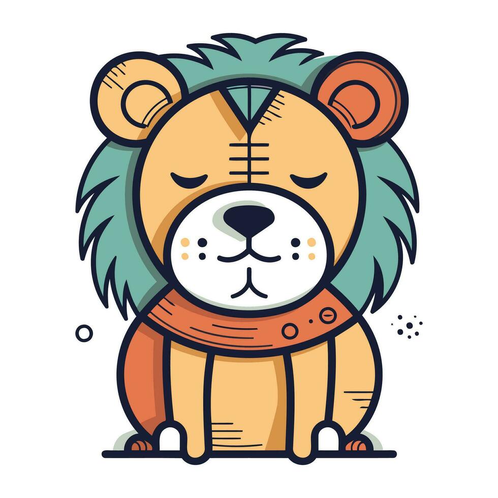 Cute cartoon lion. Vector illustration of a wild animal character.