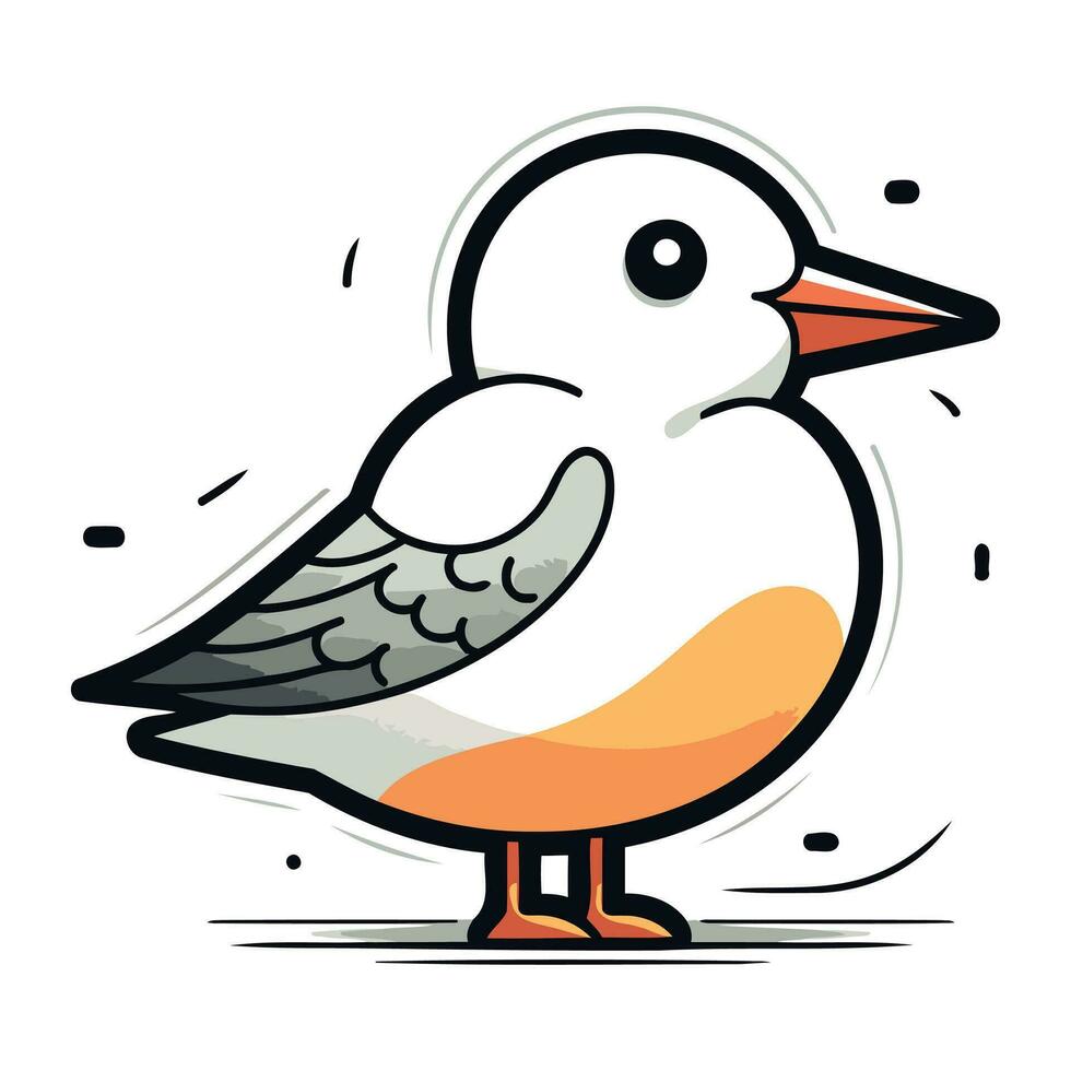 Vector illustration of a cute seagull on a white background.