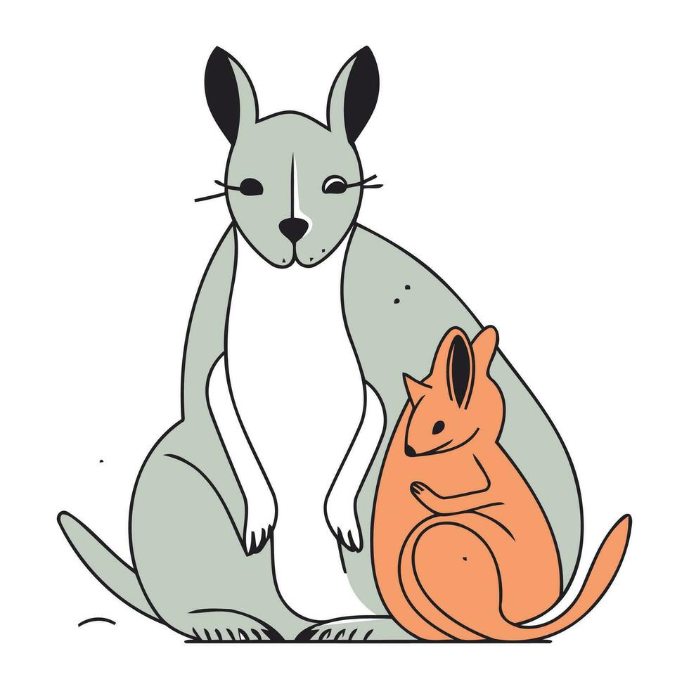 Kangaroo and baby kangaroo. Cartoon vector illustration.