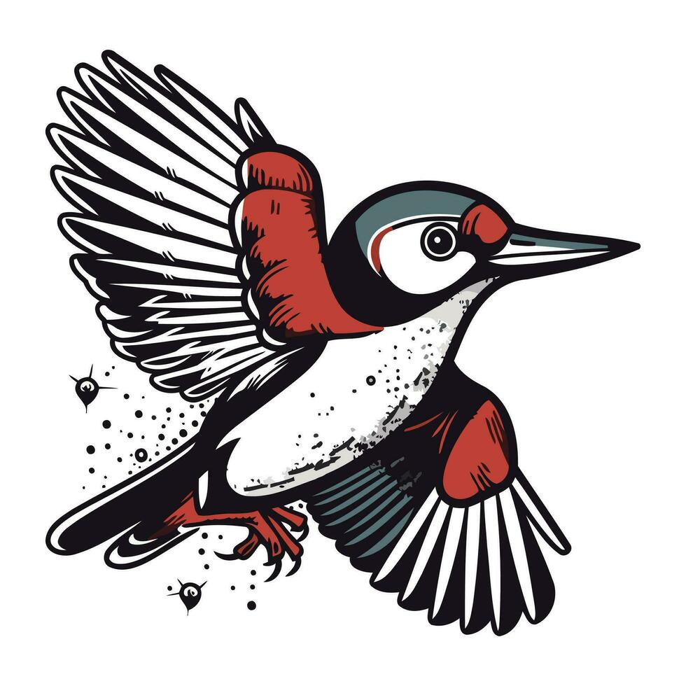 Great spotted woodpecker vector illustration. hand drawn sketch style.