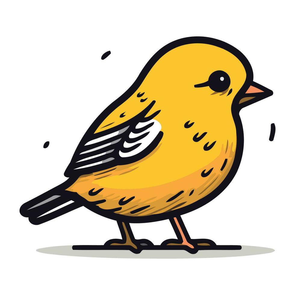 Vector illustration of cute little bird isolated on white background. Hand drawn doodle style.