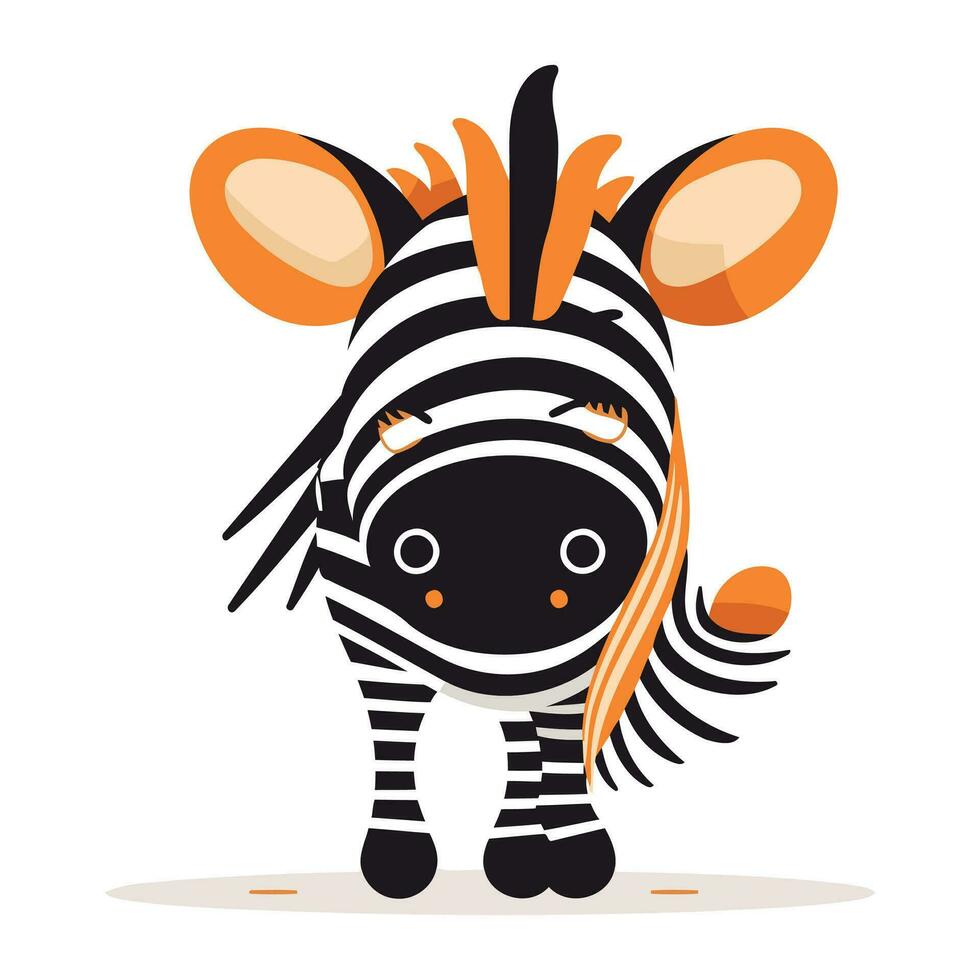Zebra vector illustration. Cute cartoon zebra character in striped clothes.
