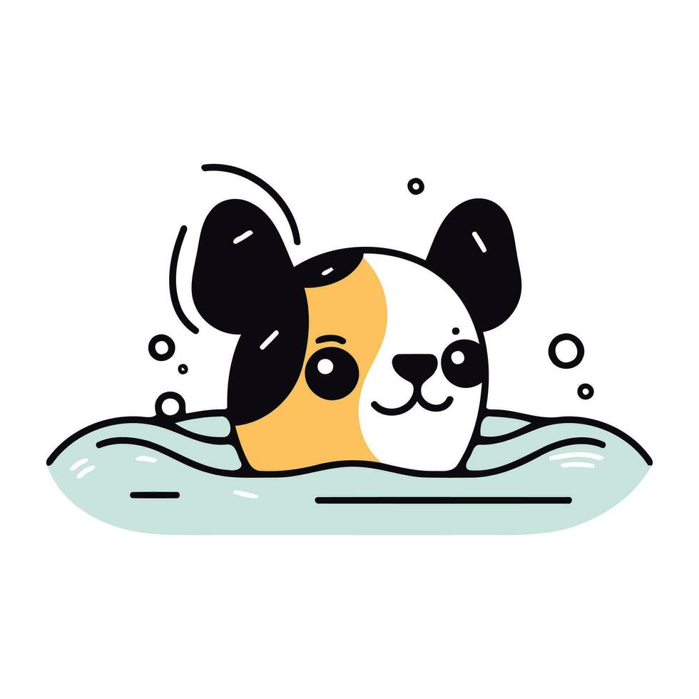 linda panda perro nadando en el mar. vector ilustración.