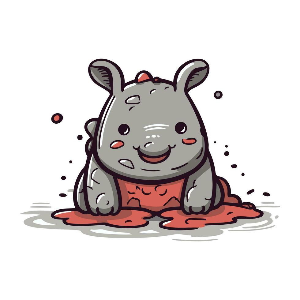dibujos animados rinoceronte en el suelo. vector ilustración.
