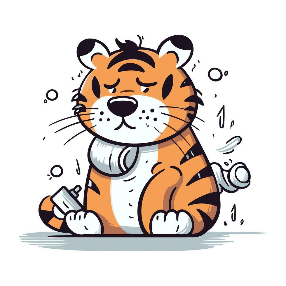 Cute cartoon tiger. Vector illustration on white background. Isolated.