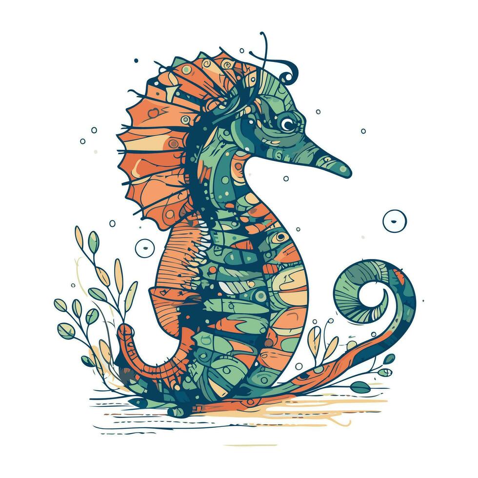 Hippocampus sea horse. sketch for your design. Vector illustration