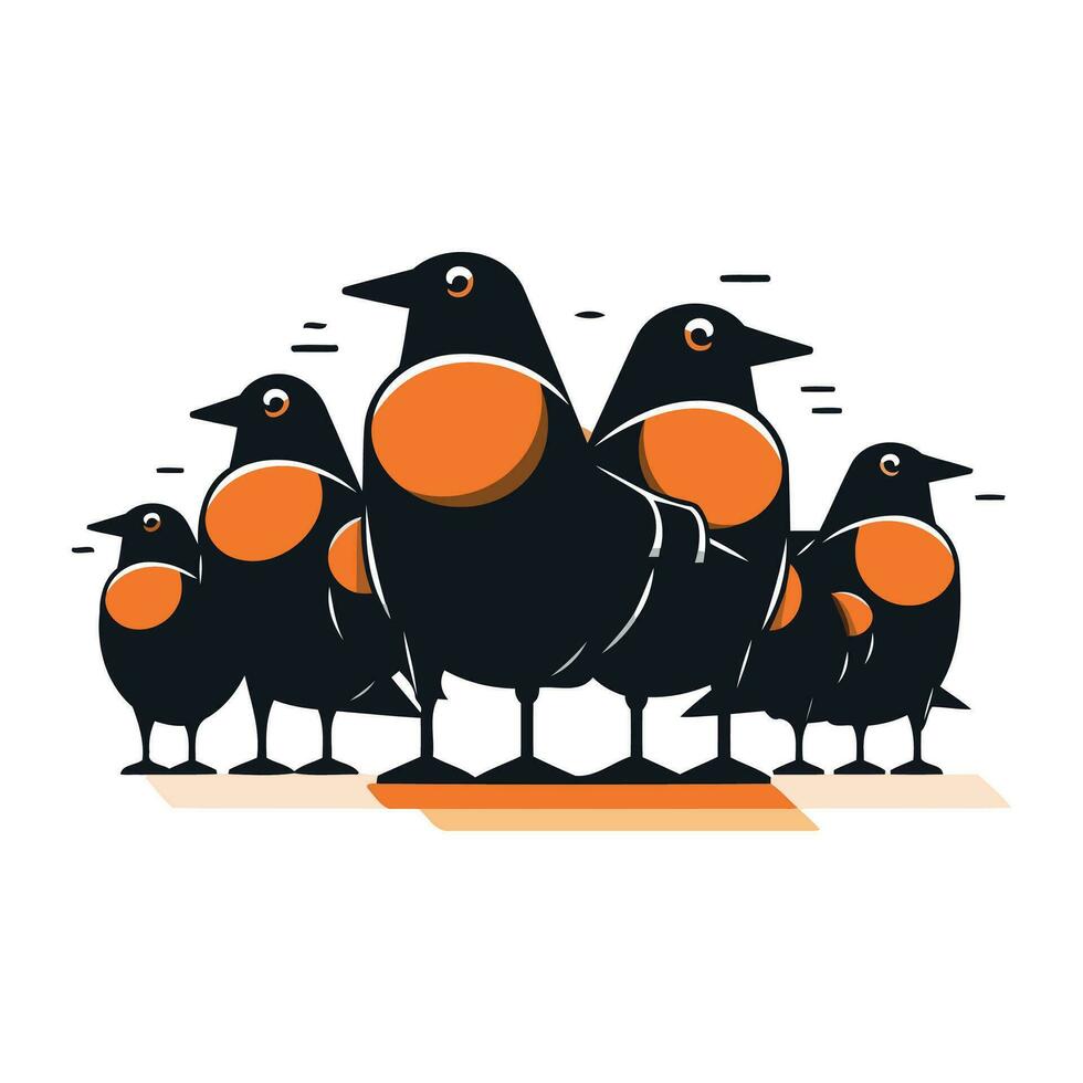 Group of penguins isolated on a white background. Vector illustration.