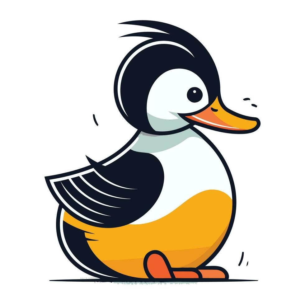Vector illustration of cute duck. Isolated on white background. Cartoon style.