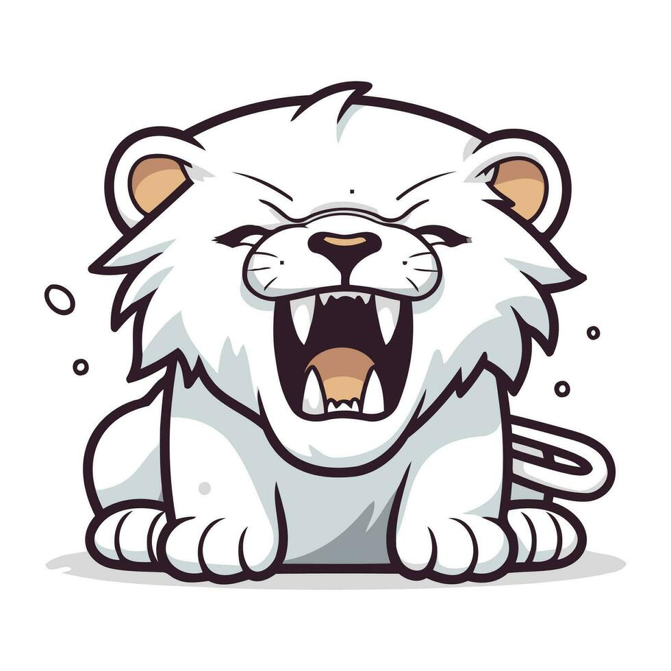 Angry White Lion Cartoon Mascot Character Vector Illustration.