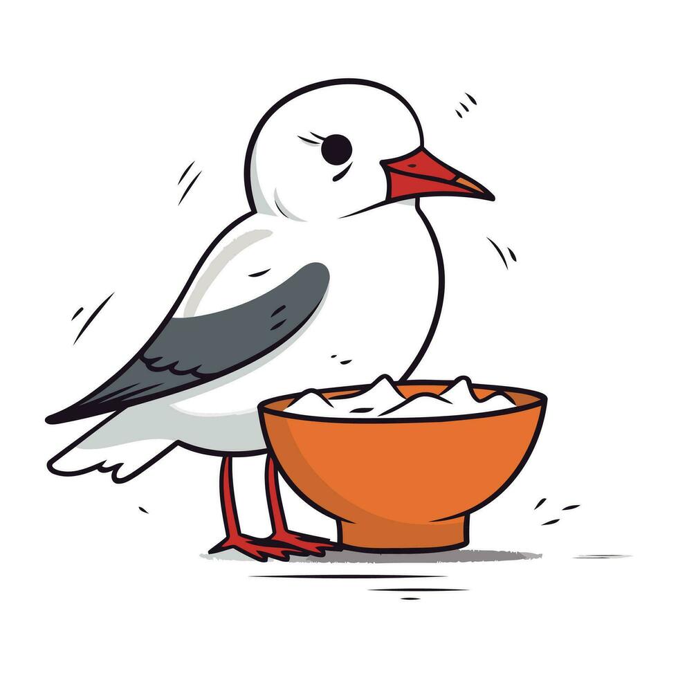 Gaviota con cuenco de hielo crema. vector ilustración de un Gaviota.