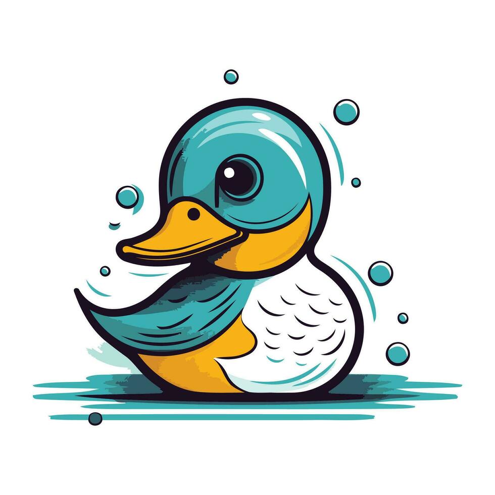 Cute cartoon duck isolated on a white background. Vector illustration.