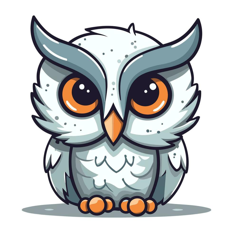 Owl cartoon character on white background vector illustration. Cute cartoon owl.