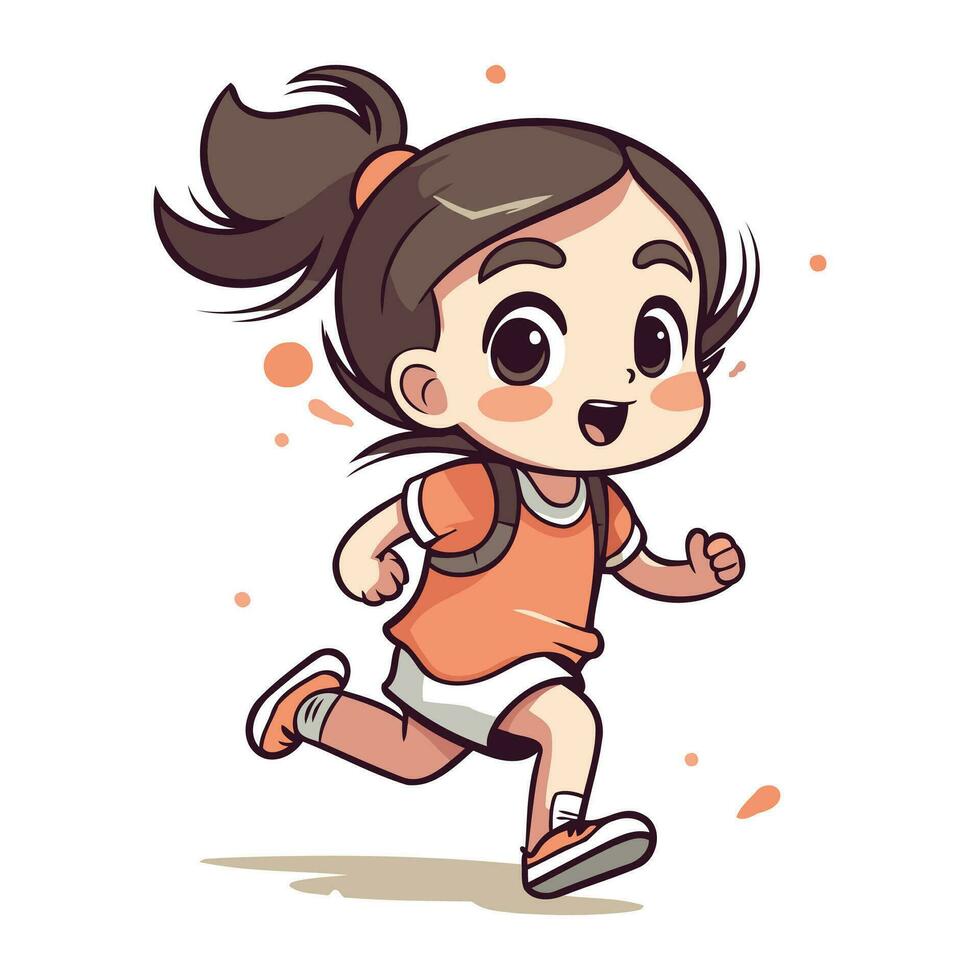 Running girl. Cute cartoon vector illustration isolated on white background.