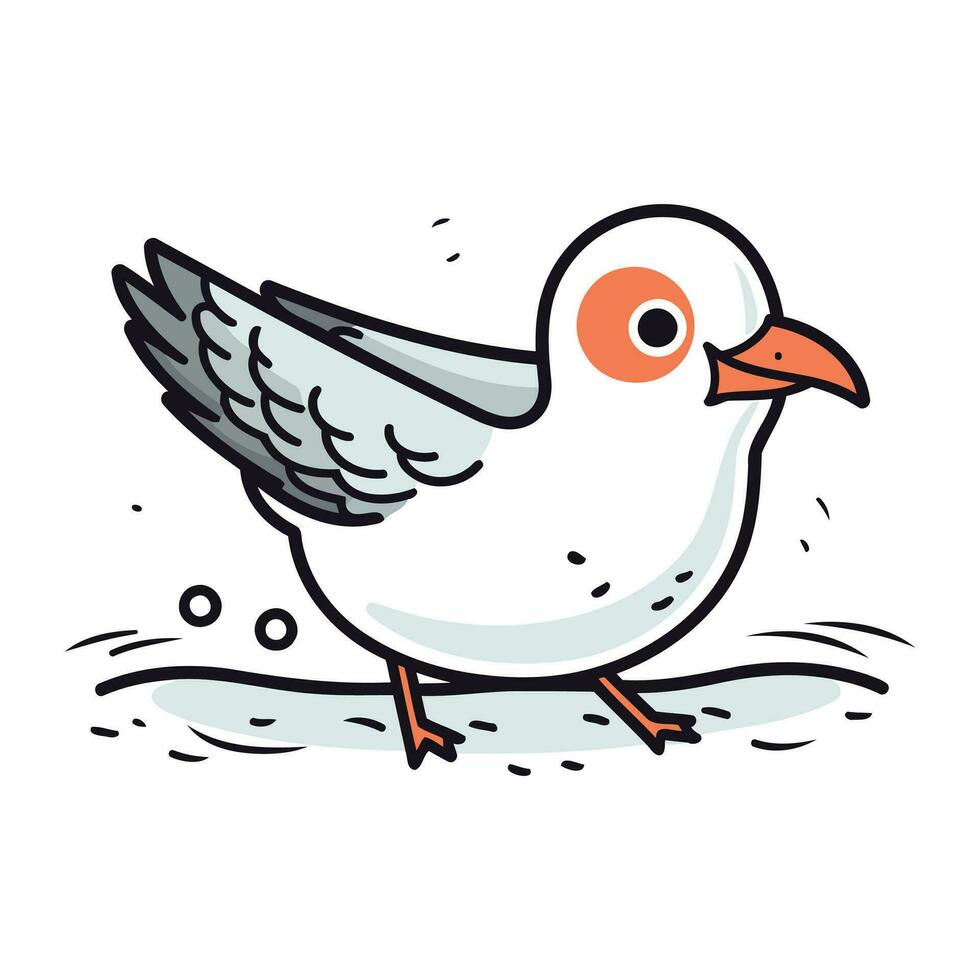 Vector illustration of a cute cartoon seagull on a white background.